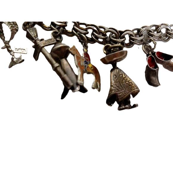 Vintage Adorned Charm Bracelet 13 Charms With Sterling NO CLASP READ - Picture 1 of 10